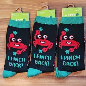 St. Patrick's Day Novelty Socks, Set Of 3, Crab, NWT